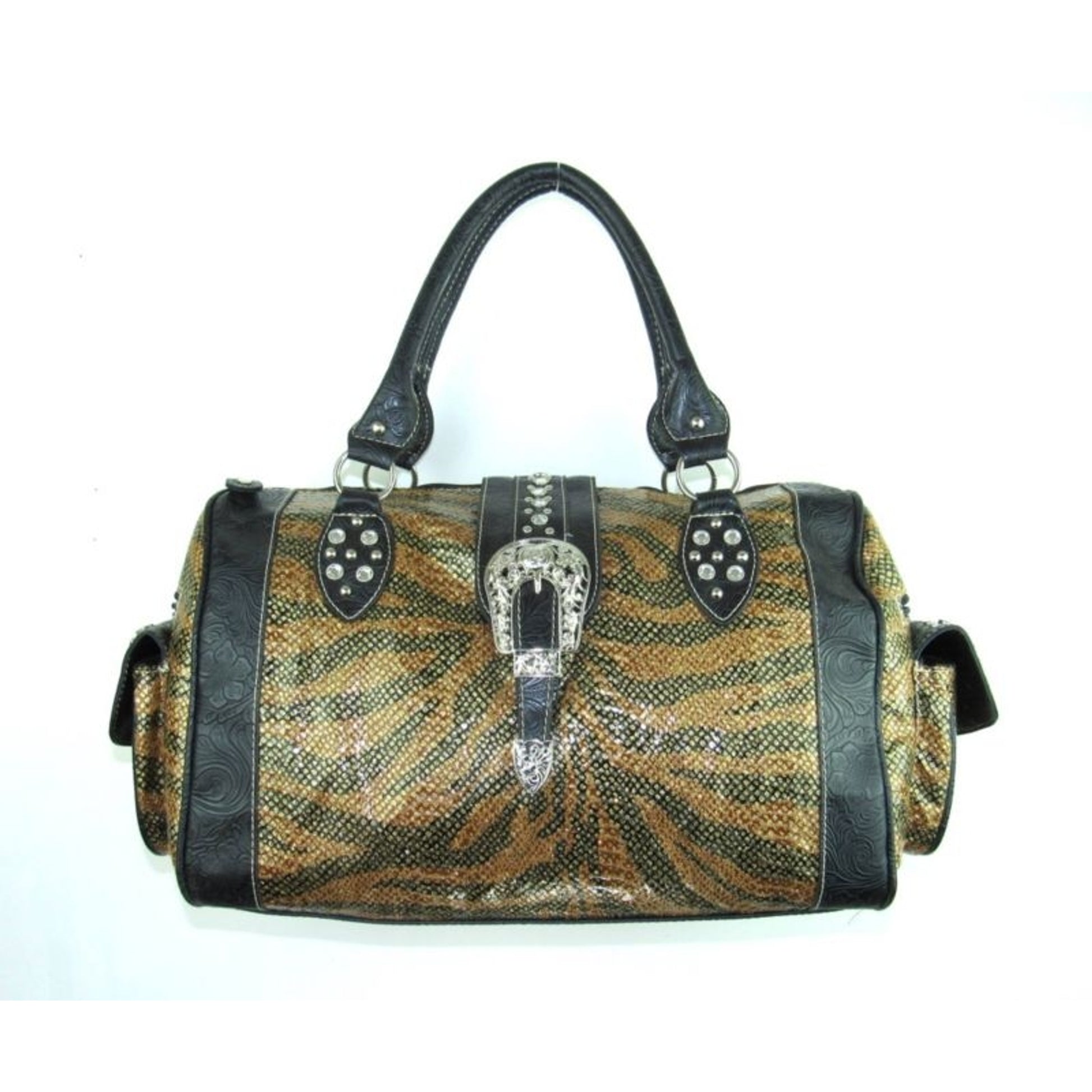 Savana Duffle Bag Brown Tiger Stripes/Rhinestone