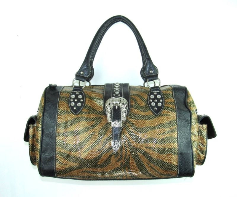 Savana Duffle Bag Brown Tiger Stripes/Rhinestone