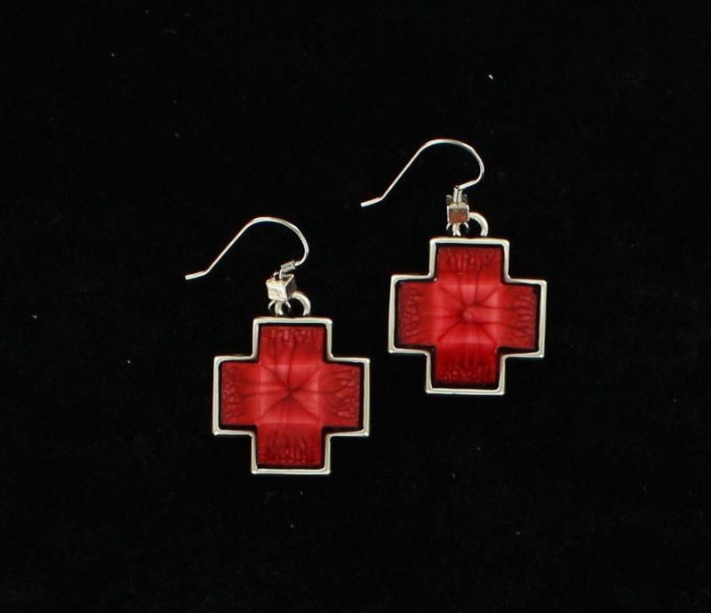Block Cross Earrings Coral