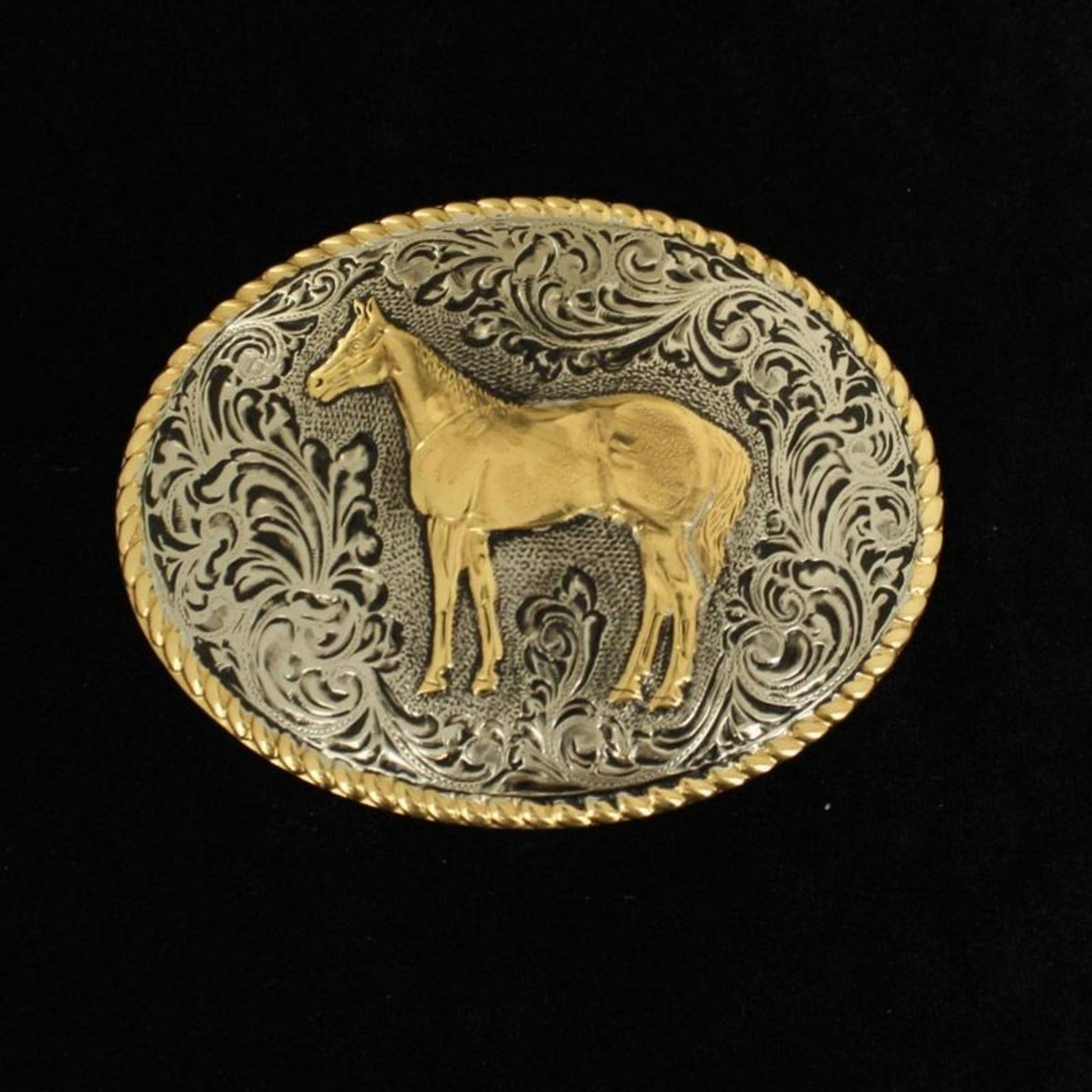 Nocona Mens Oval Roped Edge Standing Horse Buckle