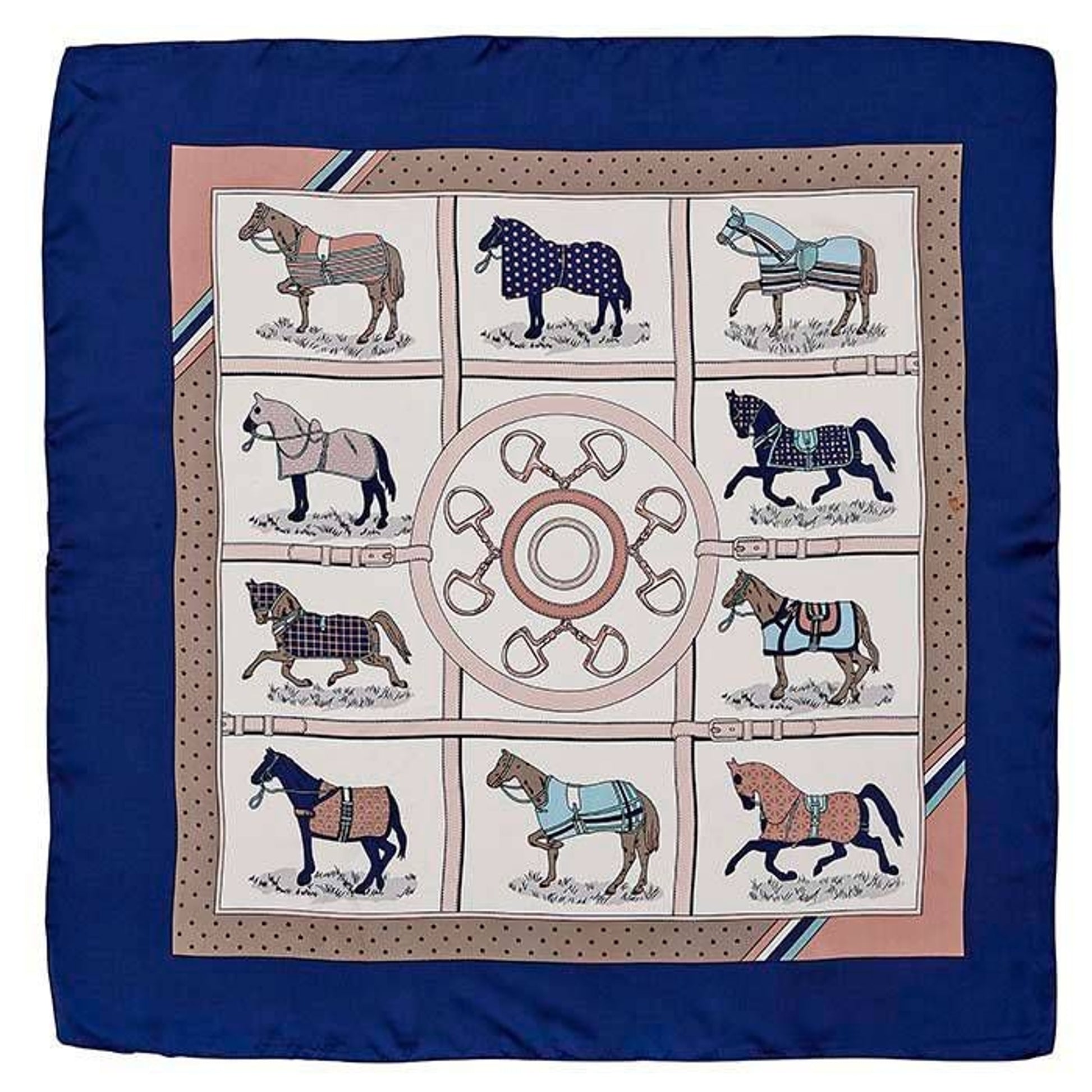 Kelley Horses in Blankets Satin Scarf 28" X 28" Bl