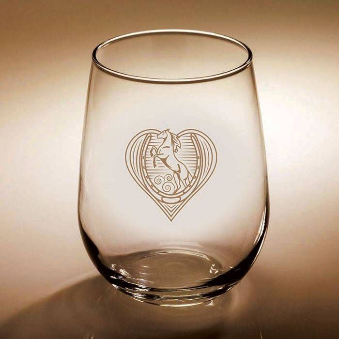 Kelley Horseshoe & Heart Etched Stemless Wine Glas