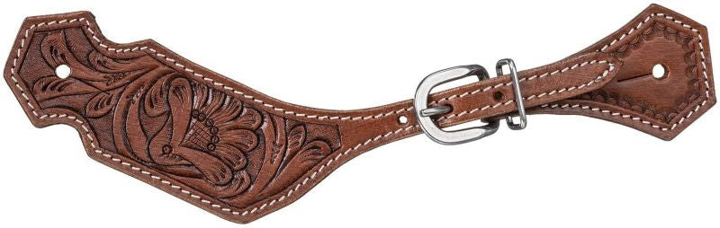 Tough1 Floral Tooled Spur Strap Horse Medium Oil