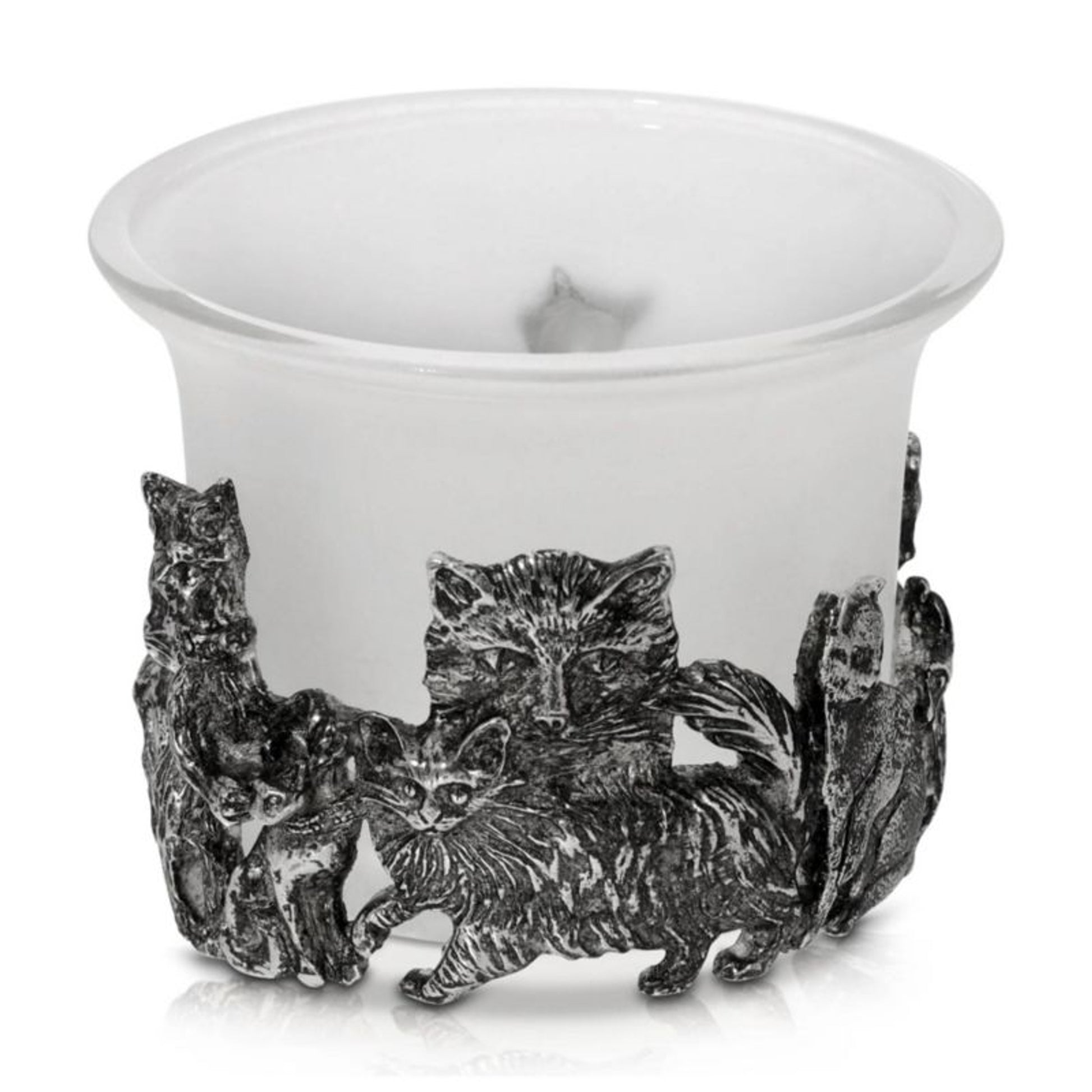 1928 Jewelry Antiqued Cats White Frosted Glass Can