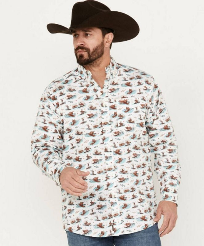 Ariat Mens Wrinkle Resist Longhorn Aloha Stretch C