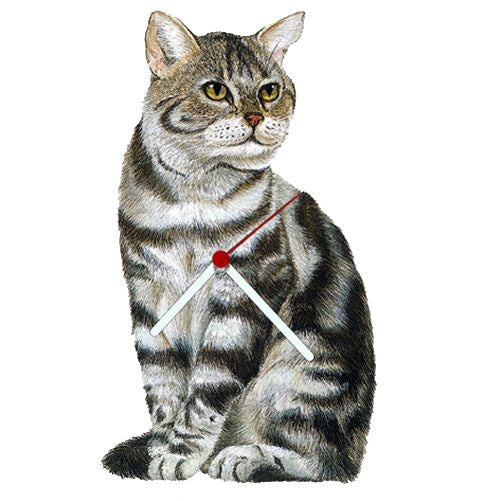 Silver Tabby Cat Shaped Clock Navy