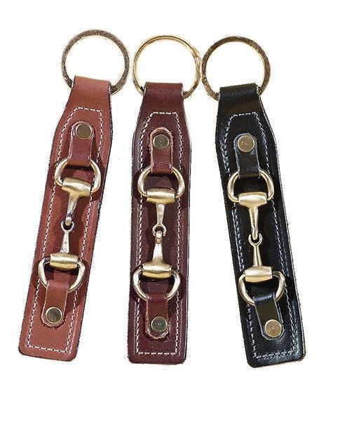 Tory Leather Brass Snaffle Bit Key Fob 1Inx5In Blk
