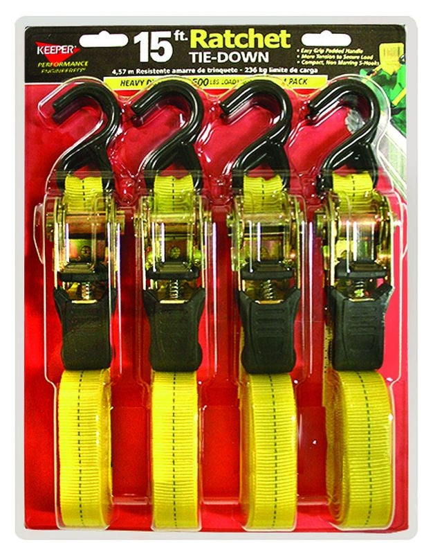 Ratchet Tie Down with Handle - 4 Pack 15ft Grey