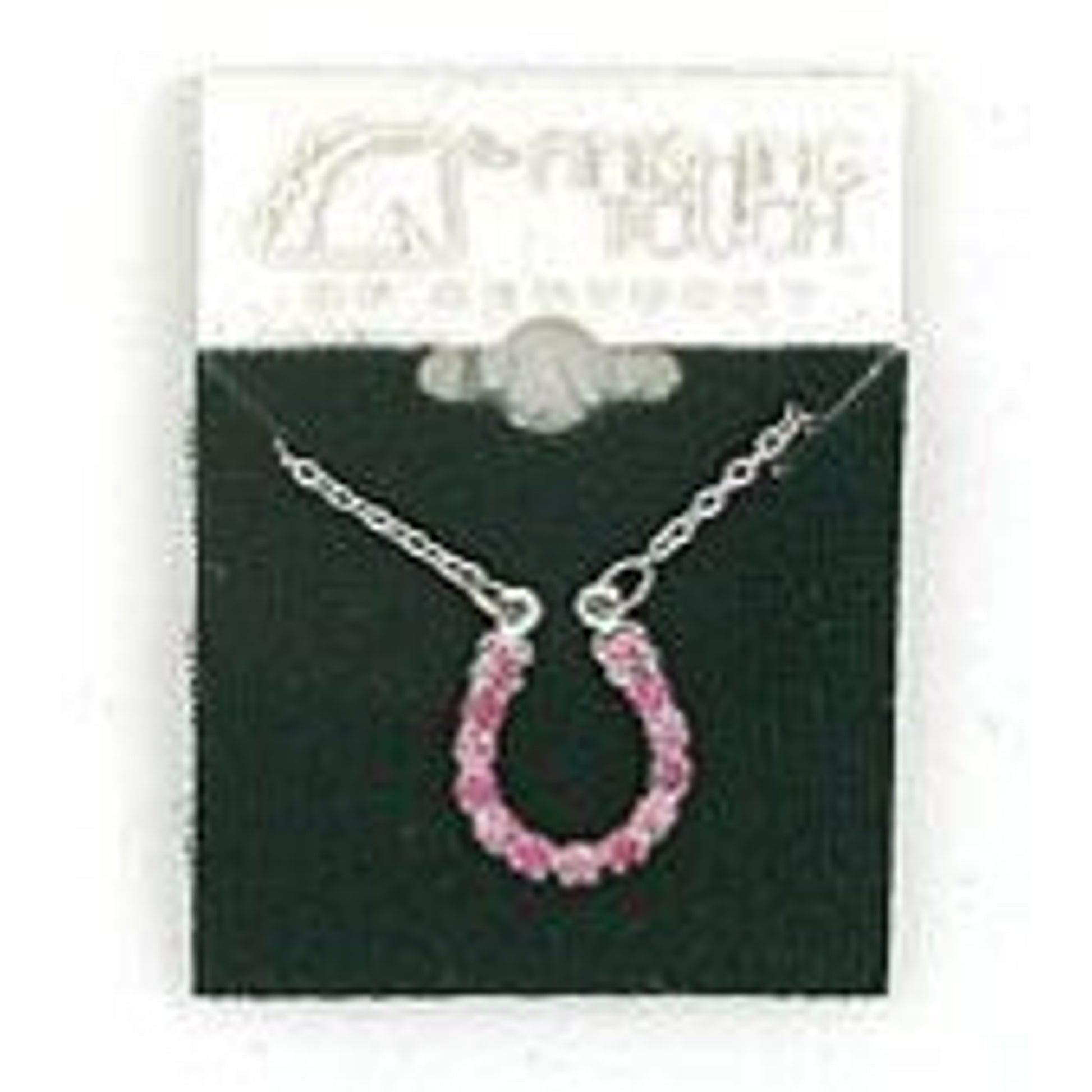 Rhinestone Horseshoe Necklace - Pink Silver