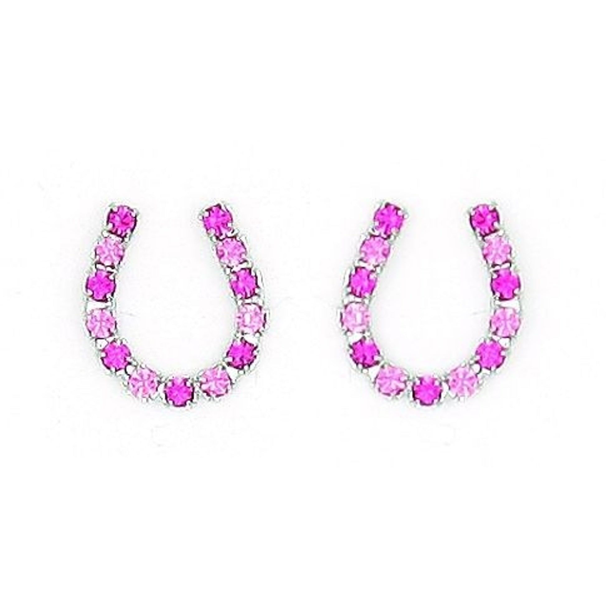 Rhinestone Horseshoe Earrings - Pink Silver