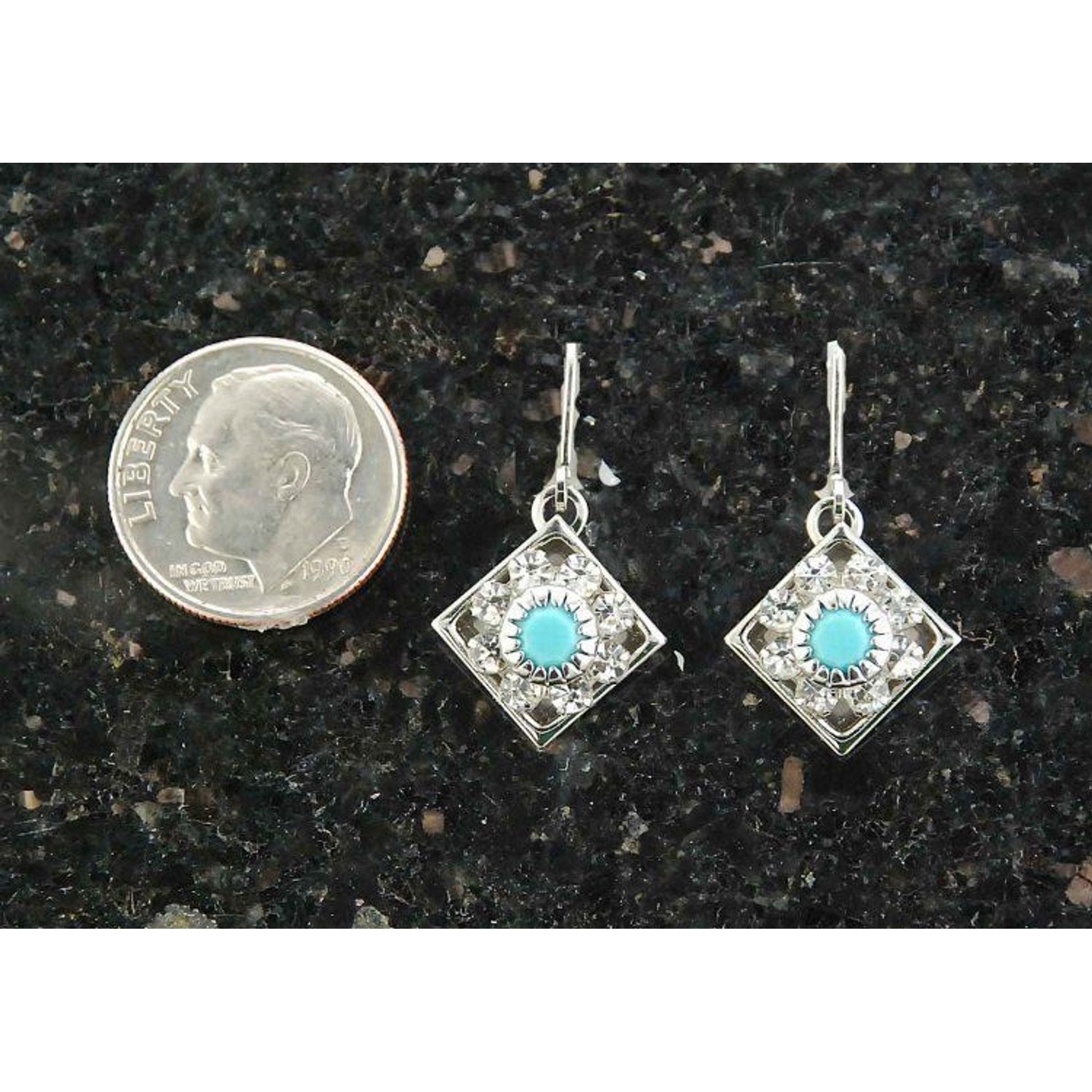 Diamond Swarovski Crystal Turquoise Earring Silver