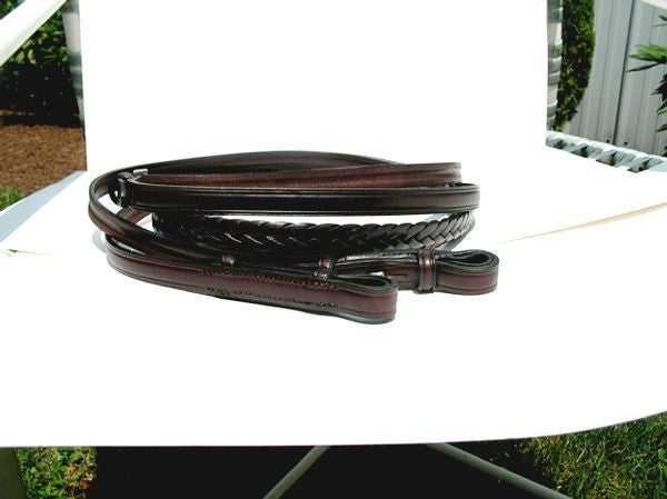 Tory Lthr Plaited Reins Hook/Stud Ends 72In Hav