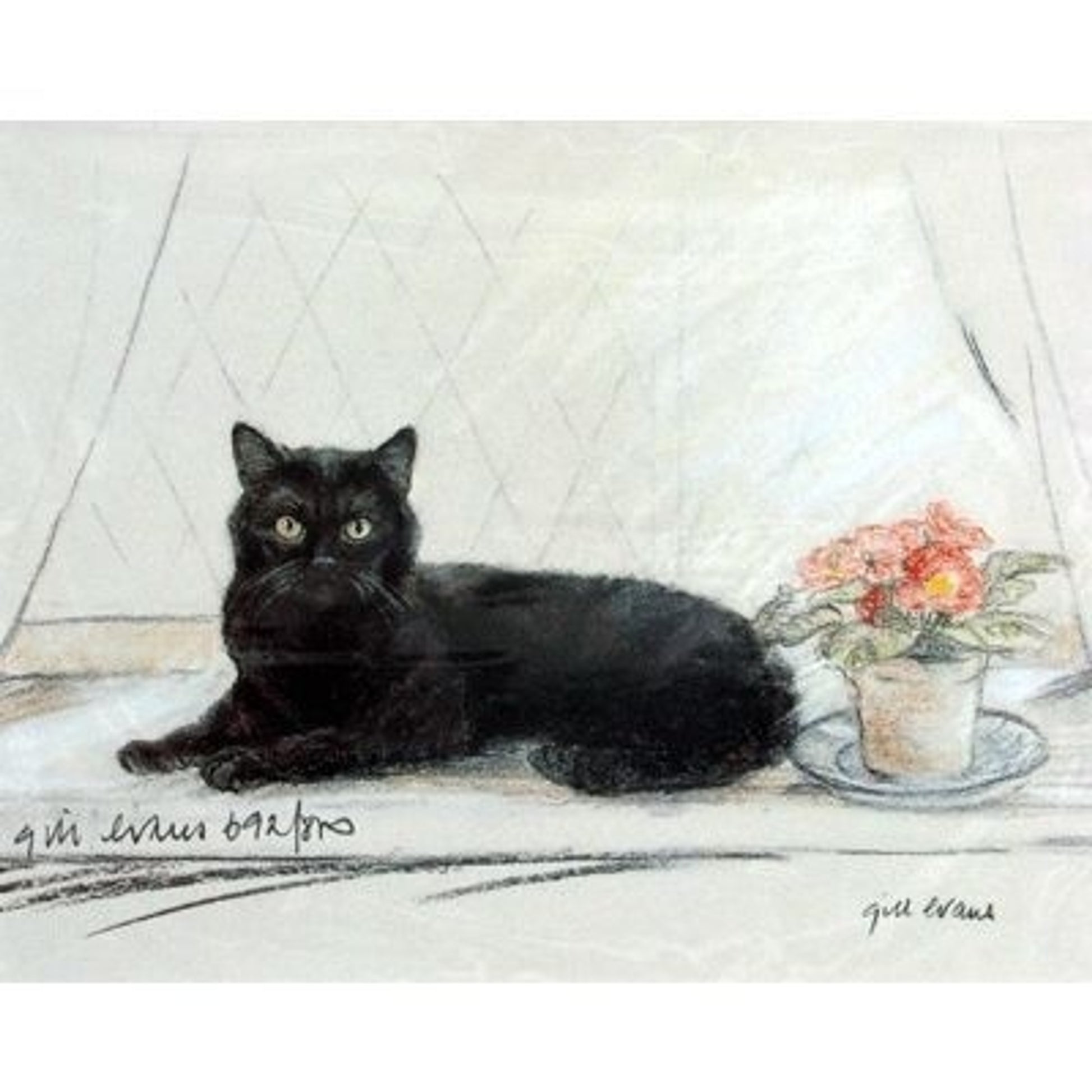 Black Cat on Window Sill By G Evans 12.75x10.75