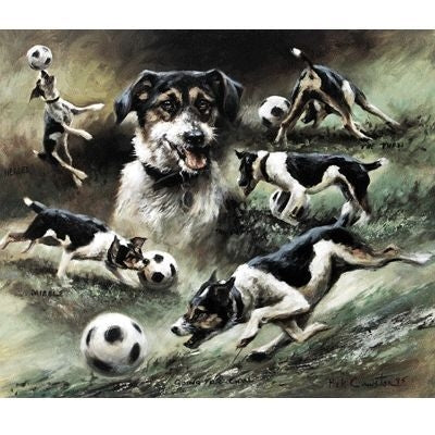 Footballing Dog By Mick Cawston 12 x 10