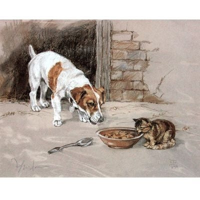 Terrier and Cat By David Thompson 12.75 x 10.75