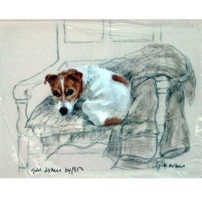 Terrier Waiting By Gill Evans Matted 12.75x10.75