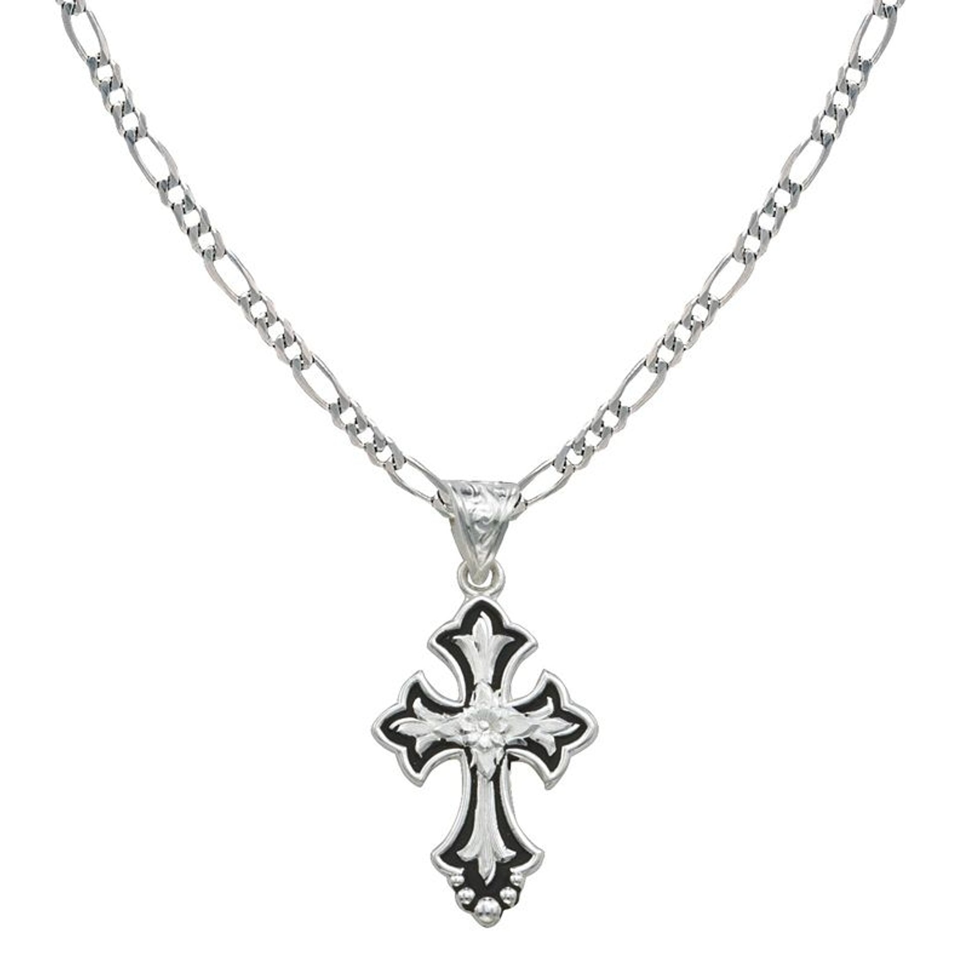 Flower On Silver And Black Cross Fluery