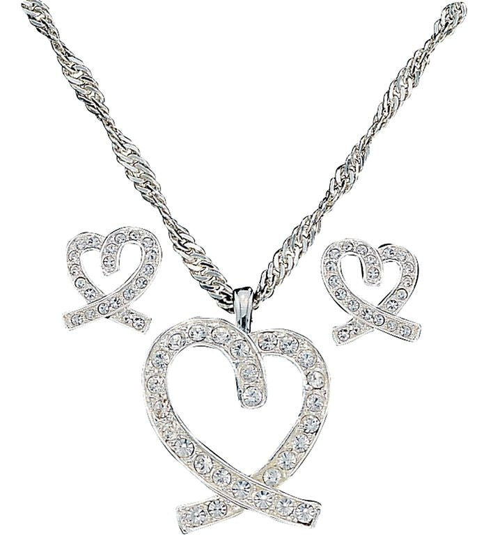 A Caring Heart In Clear Rhinestones Jewelry Set