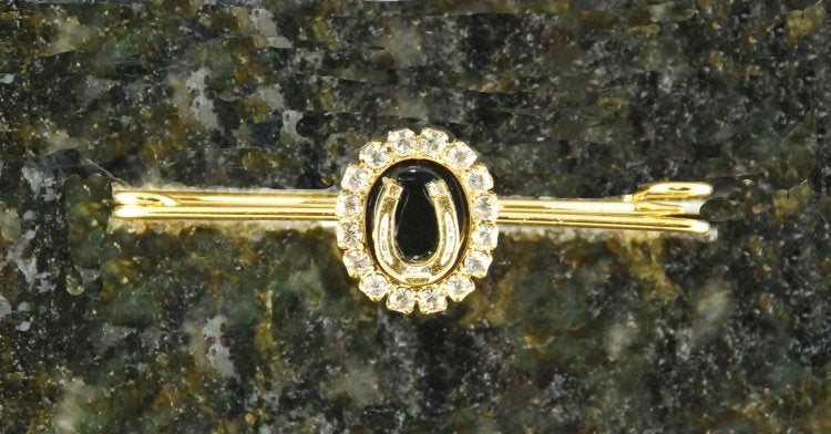 Finish Touch Onyx Oval Pin with Horseshoe Chain 2in