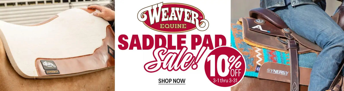 Weaver Equine saddle pad sale banner with a discount offer. 10% off
